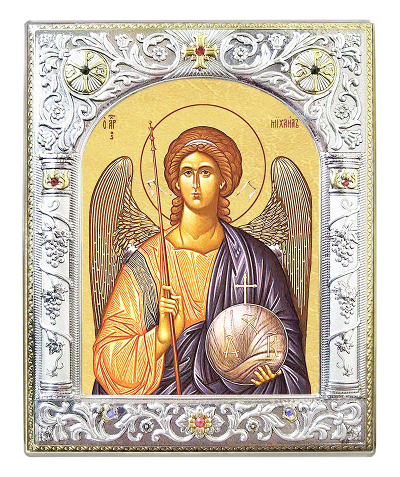 Икона "Архангел Михаил" (поясной) с рамкой серебряной