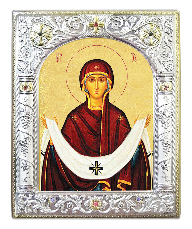 Икона "Покров Пресвятой Богородицы" с рамкой серебряной